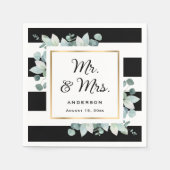 Elegant groen zwart-wit bruiloft servet (Voorkant)