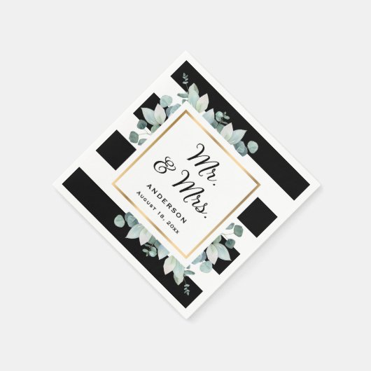 Elegant groen zwart-wit bruiloft servet (Hoek)