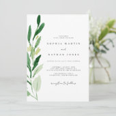 Elegant Groene Blad Waterverf Bruiloft Kaart (Staand voorkant)