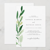 Elegant Groene Blad Waterverf Bruiloft Kaart (Voorkant / Achterkant)
