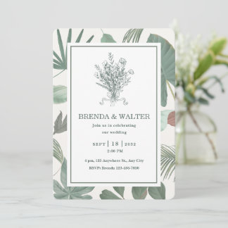 Elegant Groene Bladeren Botanische Schets Kaart