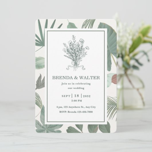 Elegant Groene Bladeren Botanische Schets Kaart (Staand voorkant)