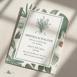 Elegant Groene Bladeren Botanische Schets  Kaart
