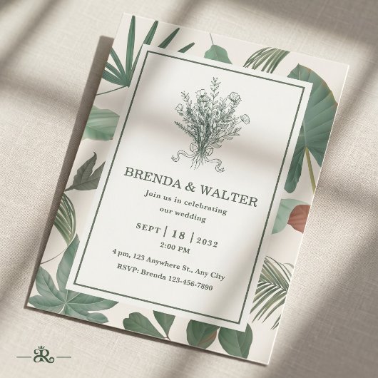 Elegant Groene Bladeren Botanische Schets Kaart