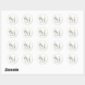 ELEGANT Groene Bladeren Gouden Monogram Letter M Ronde Sticker (Vel)