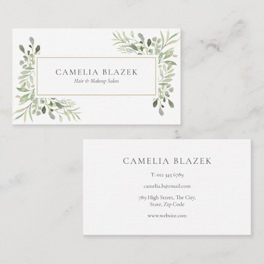 Elegant Groene Bladeren Professioneel Visitekaartje (Voorkant / Achterkant)