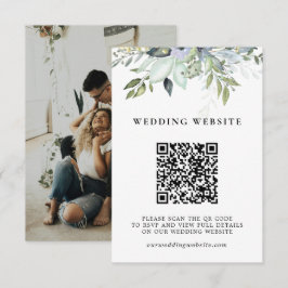 Elegant Groene Bladeren QR Code & Foto Bruiloft Informatiekaartje