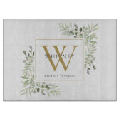 Elegant groene bladgoudmonogram snijplank (Voorkant)