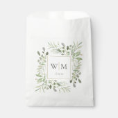 Elegant groene bladmonogram bruiloft bedankzakje (Voorkant)