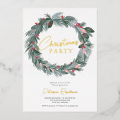 Elegant groene blauwe roodflorale kerstkreet folie uitnodiging (Voorkant)