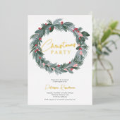 Elegant groene blauwe roodflorale kerstkreet folie uitnodiging (Staand Voorkant)