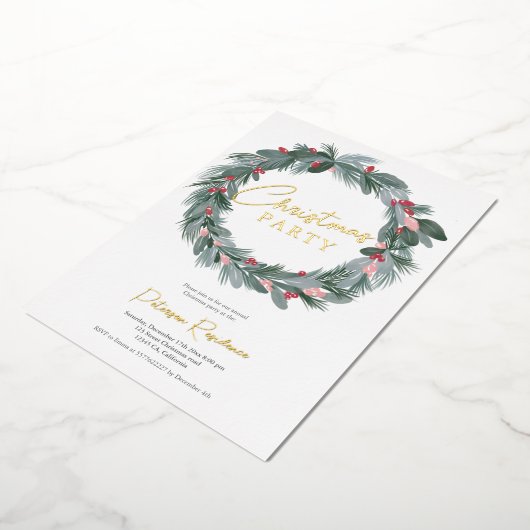 Elegant groene blauwe roodflorale kerstkreet folie uitnodiging (Gedraaid)