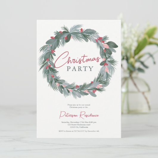 Elegant groene blauwe roodflorale kerstkreet kaart (Staand voorkant)