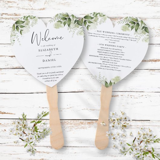 Elegant Groene Bloemen Bruiloftsprogramma Hart Handwaaier