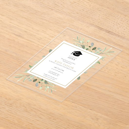 Elegant groene bloemrijke afstudeerfeest acryl uitnodigingen (Laagn)
