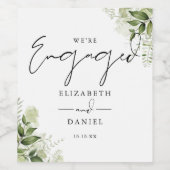 Elegant groene bloemstuk verlovingsfeest wijn etiket (Enkel label)