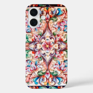 ELEGANT GROENE BLUE PINK RED FLORAL FANTASY iPhone 16 HOESJE