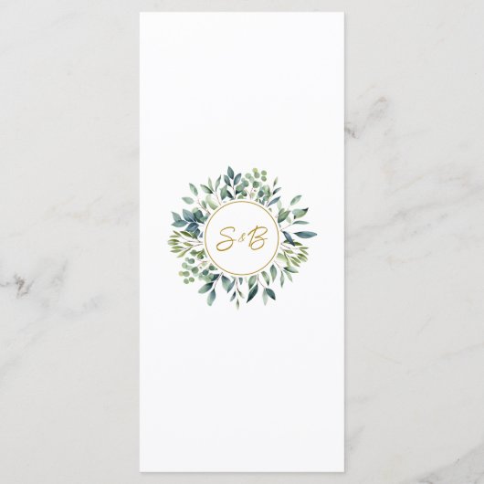 Elegant groene botanische bladeren Bruiloft Menu (Achterkant)