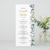Elegant groene botanische bladeren Bruiloft Menu (Staand voorkant)