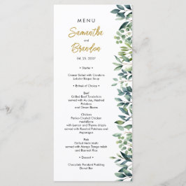 Elegant groene botanische bladeren Bruiloft Menu