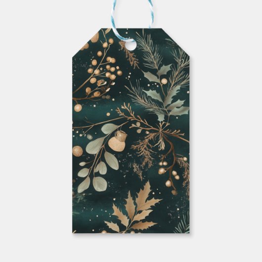 Elegant Groene Botanische Kerst Cadeaulabel (Achterkant)