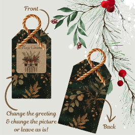 Elegant Groene Botanische Kerstmis Cadeaulabel
