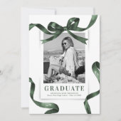 Elegant Groene Bow Foto Afstuderen Aankondiging (Voorkant)