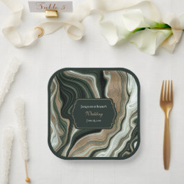 Elegant groene en gouden marmeren bruiloft papieren bordje