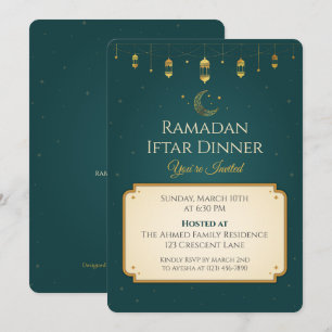 Elegant groene en gouden Ramadan Iftar-feestje Kaart