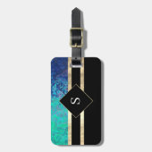 Elegant groene en zwarte strepen met monogram bagagelabel (Voorkant verticaal)