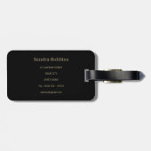 Elegant groene en zwarte strepen met monogram bagagelabel (Achterkant horizontaal)