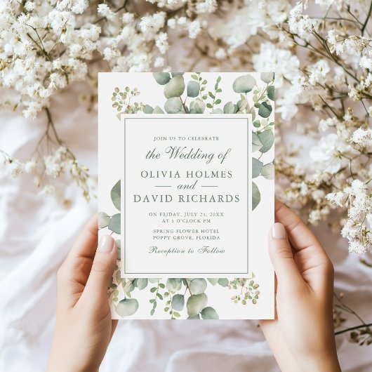 Elegant Groene Eucalyptus Botanische Bruiloft Kaart