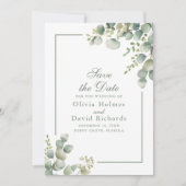 Elegant Groene Eucalyptus Botanische Bruiloft Save The Date (Voorkant)