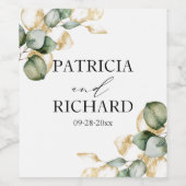 Elegant Groene Eucalyptus Bruiloft Wijn Etiket (Enkel label)