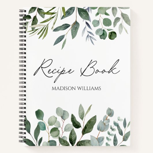 Elegant Groene Eucalyptus Custom Recept Boek (Voorkant)