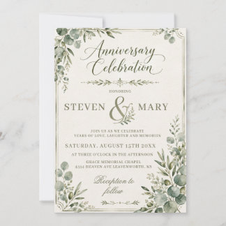 Elegant Groene Eucalyptus Jubileum Kaart