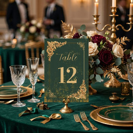Elegant Groene Gouden Vintage Trouwtafel Nummer Kaart