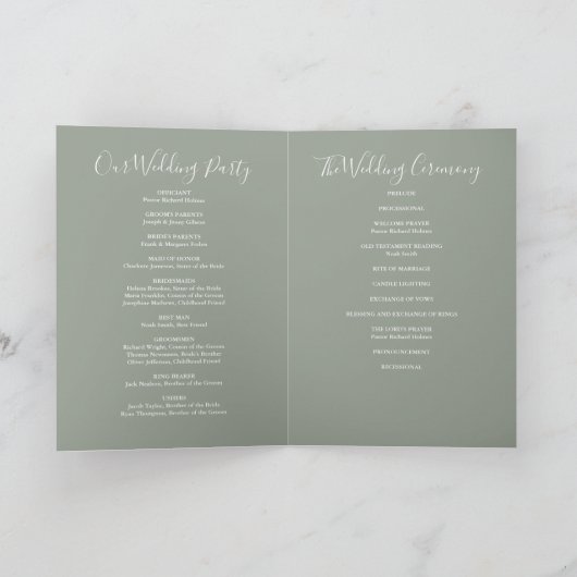 Elegant groene handtekening script bruiloft programma (Binnen)