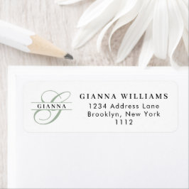 Elegant groene kalligrafie gespleten monogramadres etiket