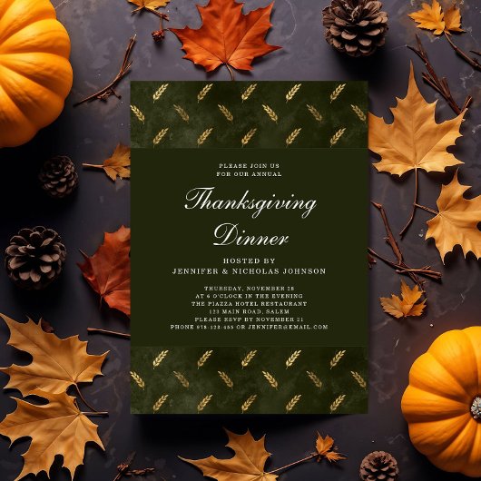 Elegant Groene Maïs Thanksgiving Diner Party Kaart