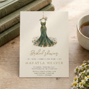 Elegant groene margrieten jurk bruidsdouche kaart