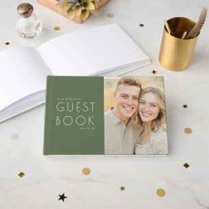 Elegant Groene Minimalistische Foto Gastenboek