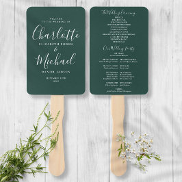 Elegant Groene Moderne Script Huwelijksprogramma Handwaaier