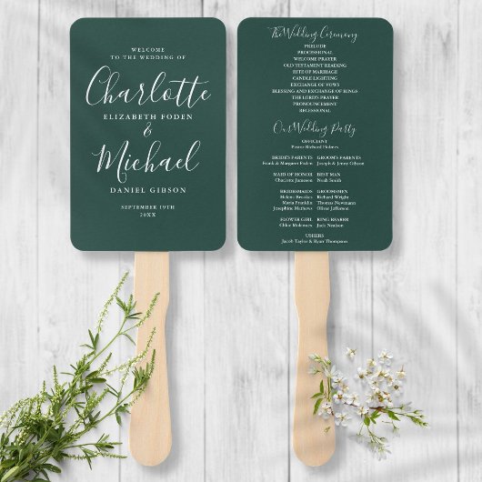 Elegant Groene Moderne Script Huwelijksprogramma Handwaaier