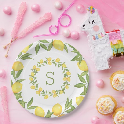 Elegant groene monogram met citroenen papieren bordje (Feest)