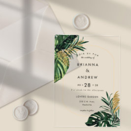 Elegant, Groene Palm, Gouden (Nep) Rand Acryl Uitnodigingen