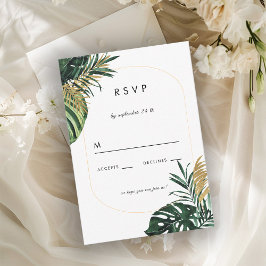 Elegant, Groene Palm, Gouden (Nep) Rand RSVP Kaartje