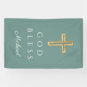 Elegant groene religieuze kruis God zegene Spandoek (Horizontaal)