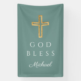 Elegant groene religieuze kruis God zegene Spandoek
