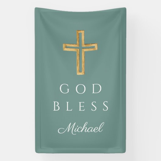 Elegant groene religieuze kruis God zegene Spandoek (Verticaal)